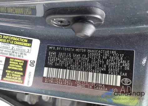 2018 Toyota Corolla Le z USA, uszkodzony, nr VIN 2T1BURHE9JC008882